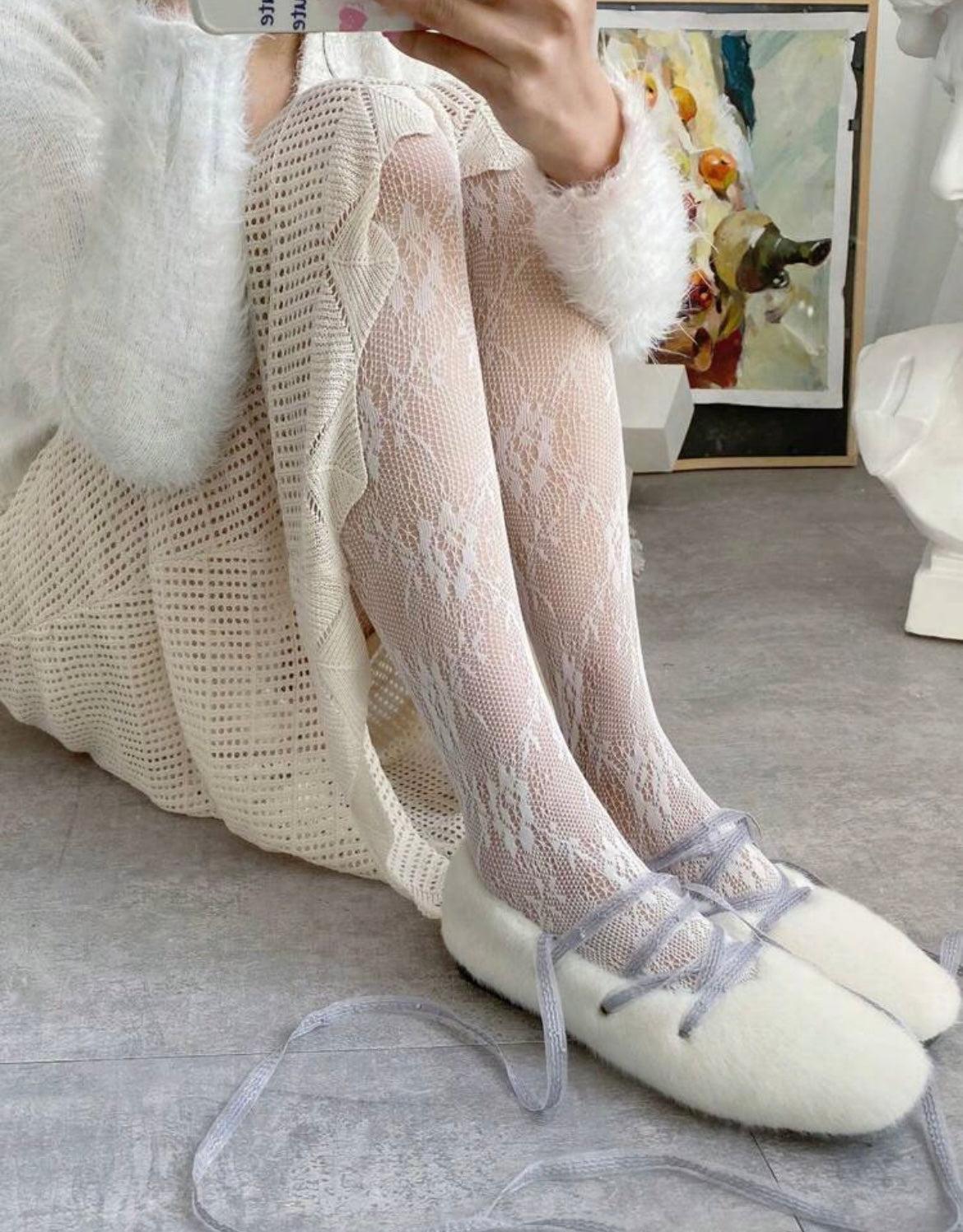 Collants Résille Fleuri Vintage – Noir & Blanc